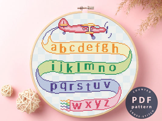 Alphabet Airplane Cross Stitch Pattern | Baby Shower Gift (Digital Download)