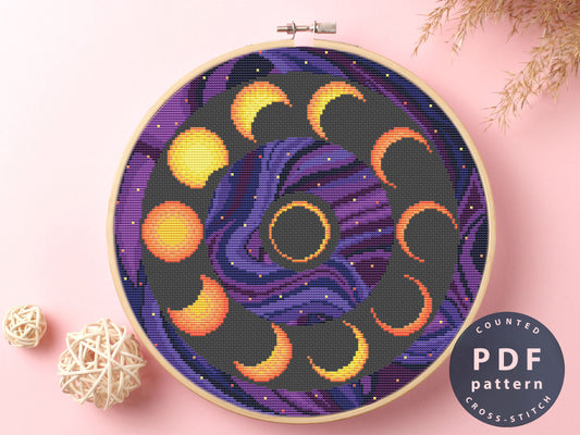 Moon Phases Cross Stitch Pattern: Celestial Embroidery (PDF Pattern)