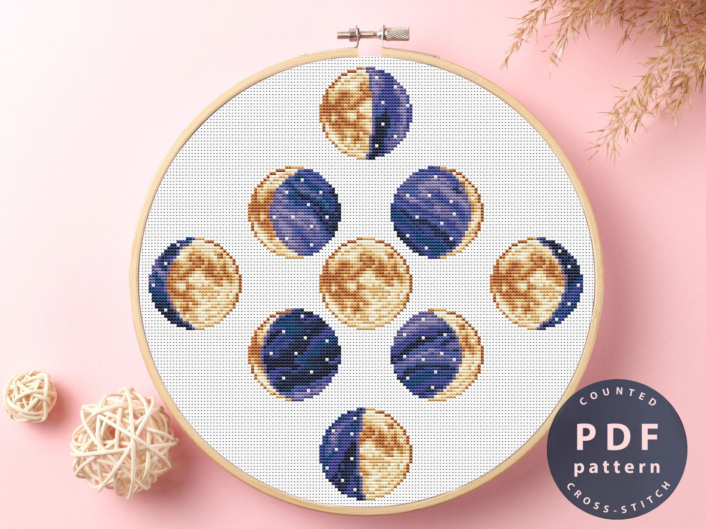 Moon Phases Cross Stitch Pattern (PDF Pattern)