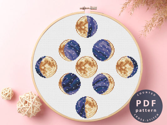 Moon Phases Cross Stitch Pattern (PDF Pattern)