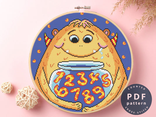 Monster Numbers Cross Stitch Pattern | Beginner Needlepoint (Digital Download)