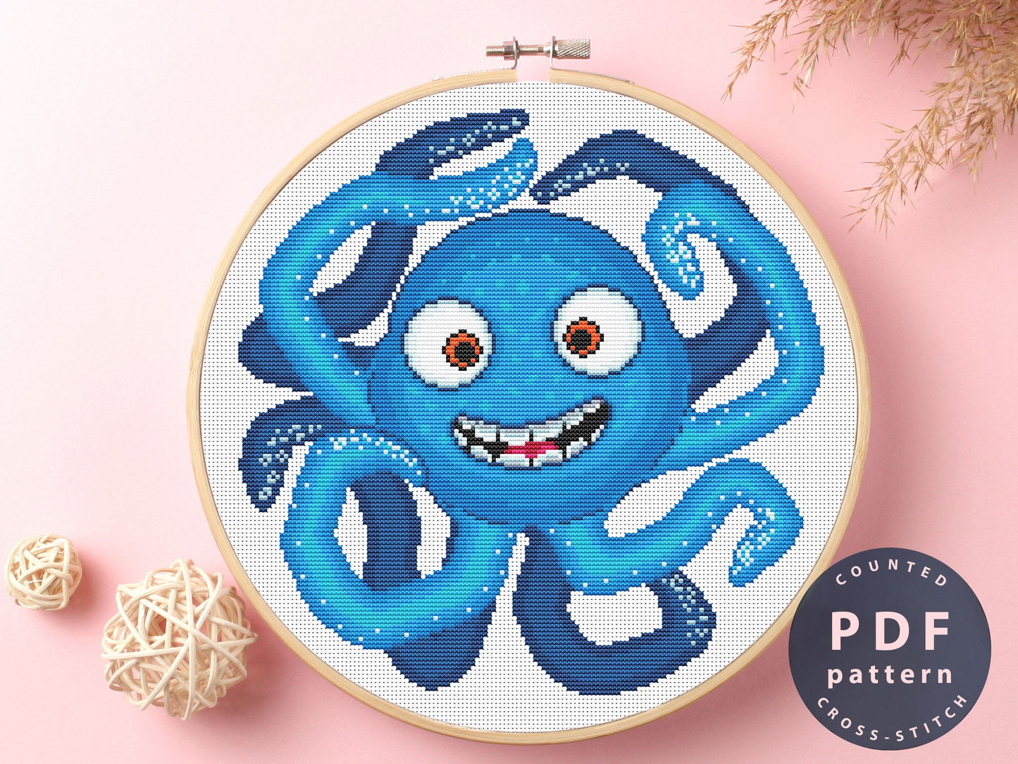 Cross Stitch Pattern Beginner Cute Octopus | Cross Stitch | Instant Download Digital Chart | Stitch Design | Needlepoint | #EMX329