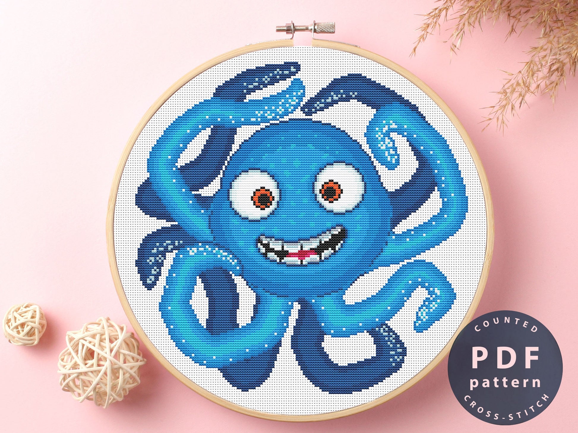 Cross Stitch Pattern Beginner Cute Octopus | Cross Stitch | Instant Download Digital Chart | Stitch Design | Needlepoint | #EMX329