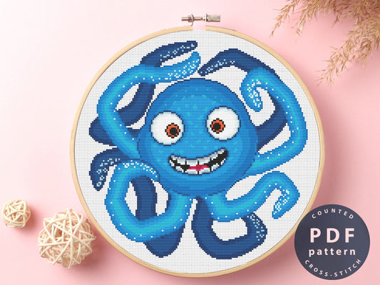 Cross Stitch Pattern Beginner Cute Octopus | Cross Stitch | Instant Download Digital Chart | Stitch Design | Needlepoint | #EMX329