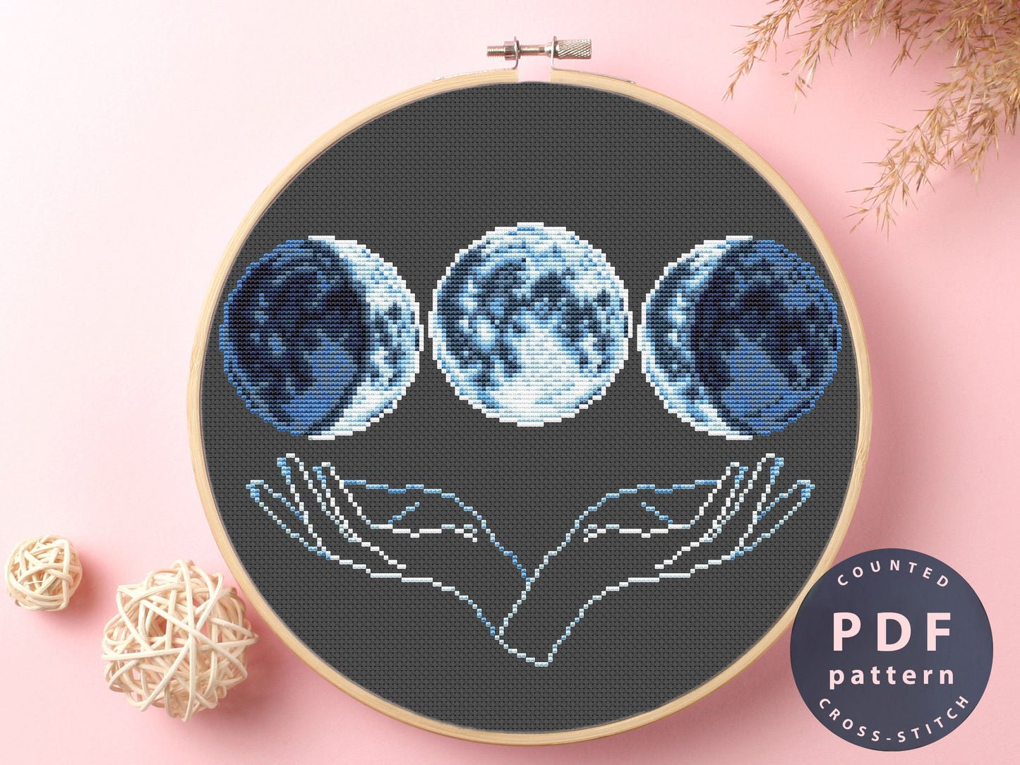 Moon Phases Cross Stitch Pattern: Modern Beginner Sewing (PDF Pattern)