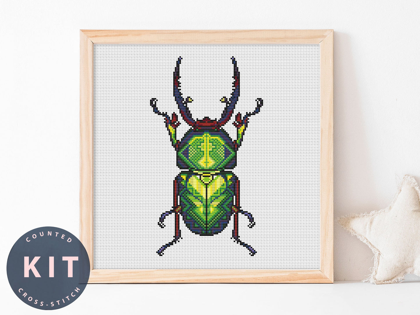 Bug Cross Stitch Kit: Lamprima Adolphinae Gestro, Beginner Counted Embroidery