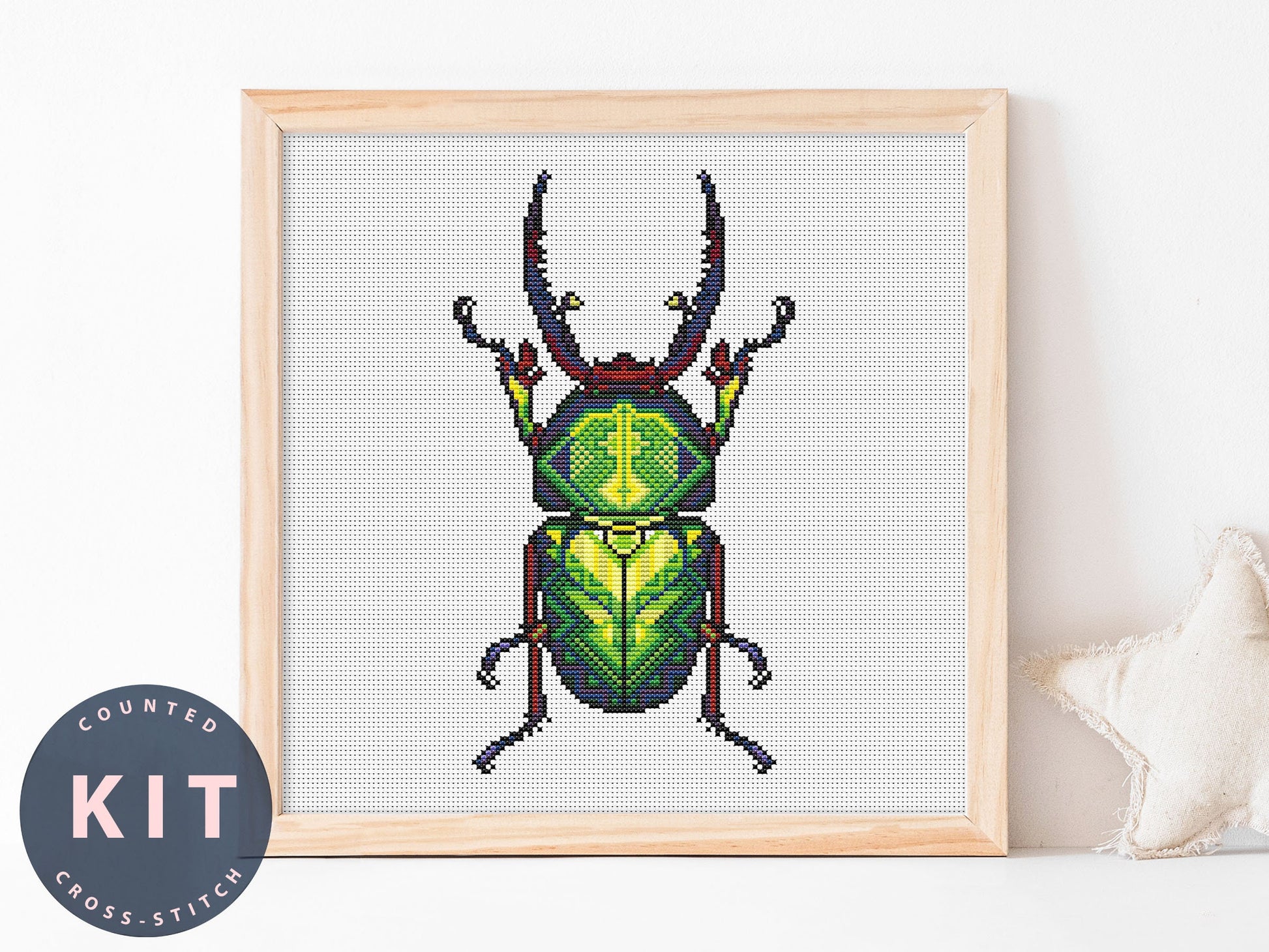 Bug Cross Stitch Kit: Lamprima Adolphinae Gestro, Beginner Counted Embroidery