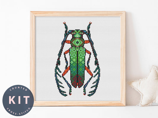 Bug Cross Stitch Kit: Hovorelus Splendidus Galileo, Beginner Counted Embroidery