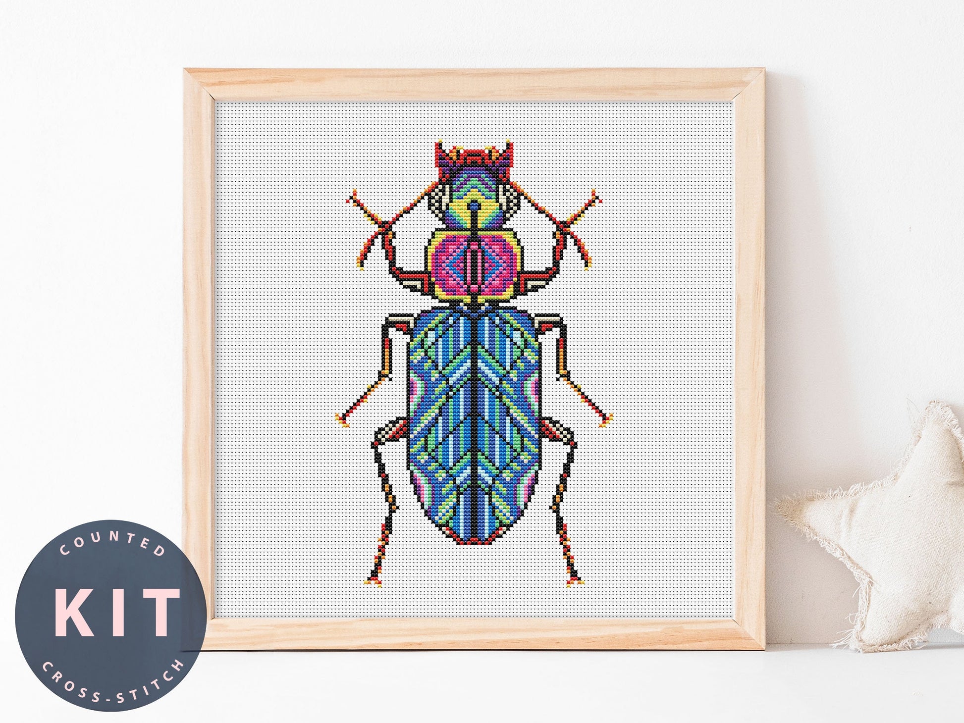 Bug Cross Stitch Kit: Holcoderus Elongatus Saunders, Beginner DIY