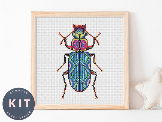 Bug Cross Stitch Kit: Holcoderus Elongatus Saunders, Beginner DIY