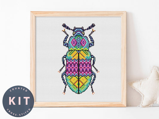 Bug Cross Stitch Kit: Augolesthus Purpureofasciatus Motsch, Beginner DIY