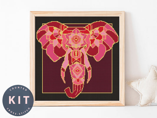 Elephant Cross Stitch Kit: Beginner Counted Embroidery, Abstraction