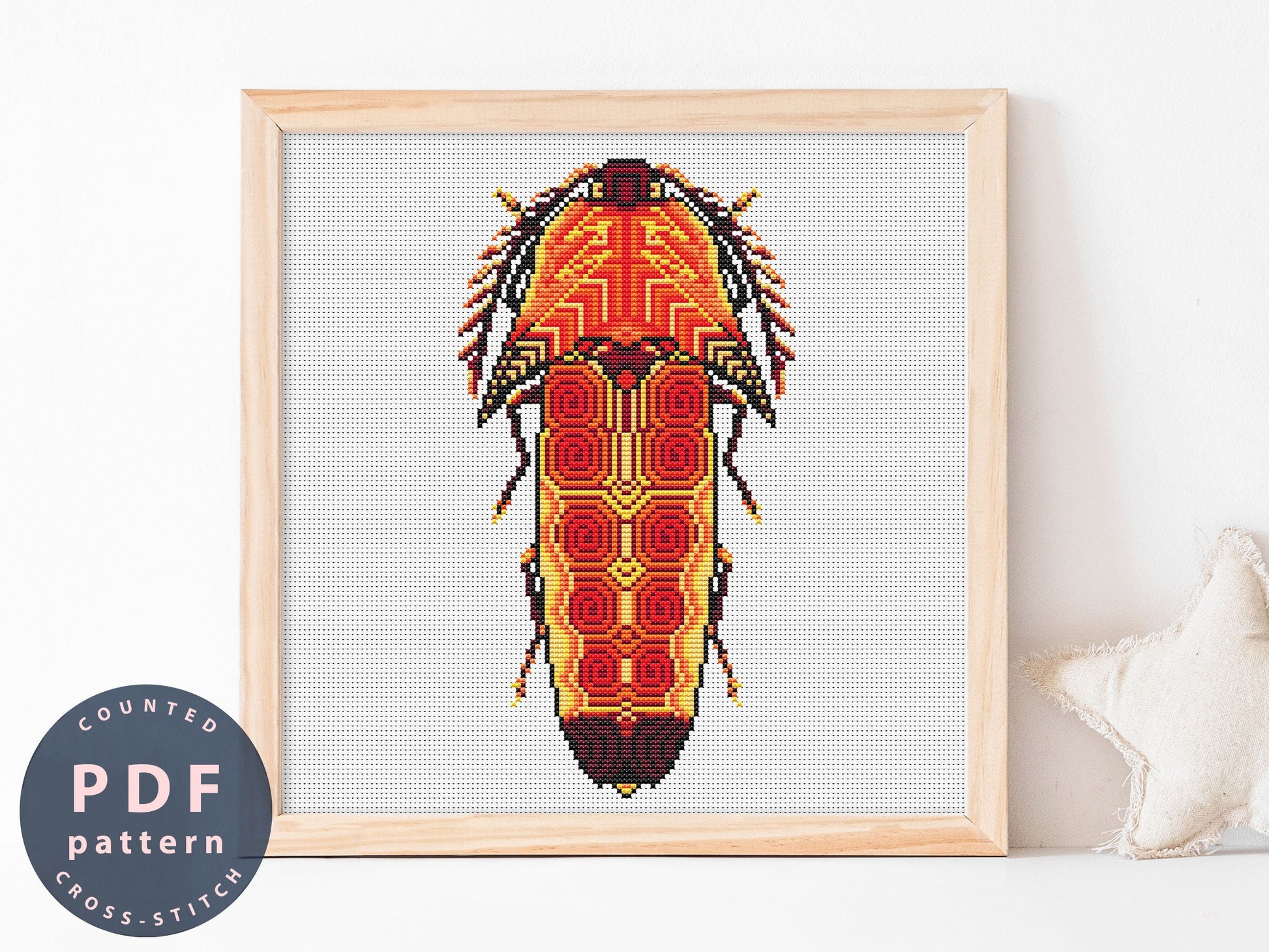 Click Beetle Cross Stitch Pattern: Pachyderes Coccineus (PDF Pattern)
