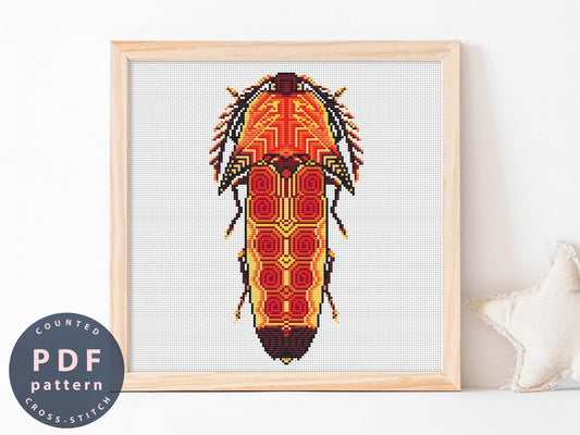 Click Beetle Cross Stitch Pattern: Pachyderes Coccineus (PDF Pattern)