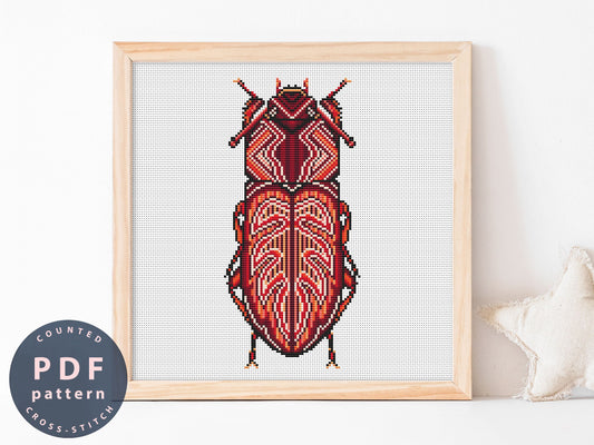 Bug Cross Stitch Pattern: Uloma Culinaris Beetle DIY Home Decor (PDF)