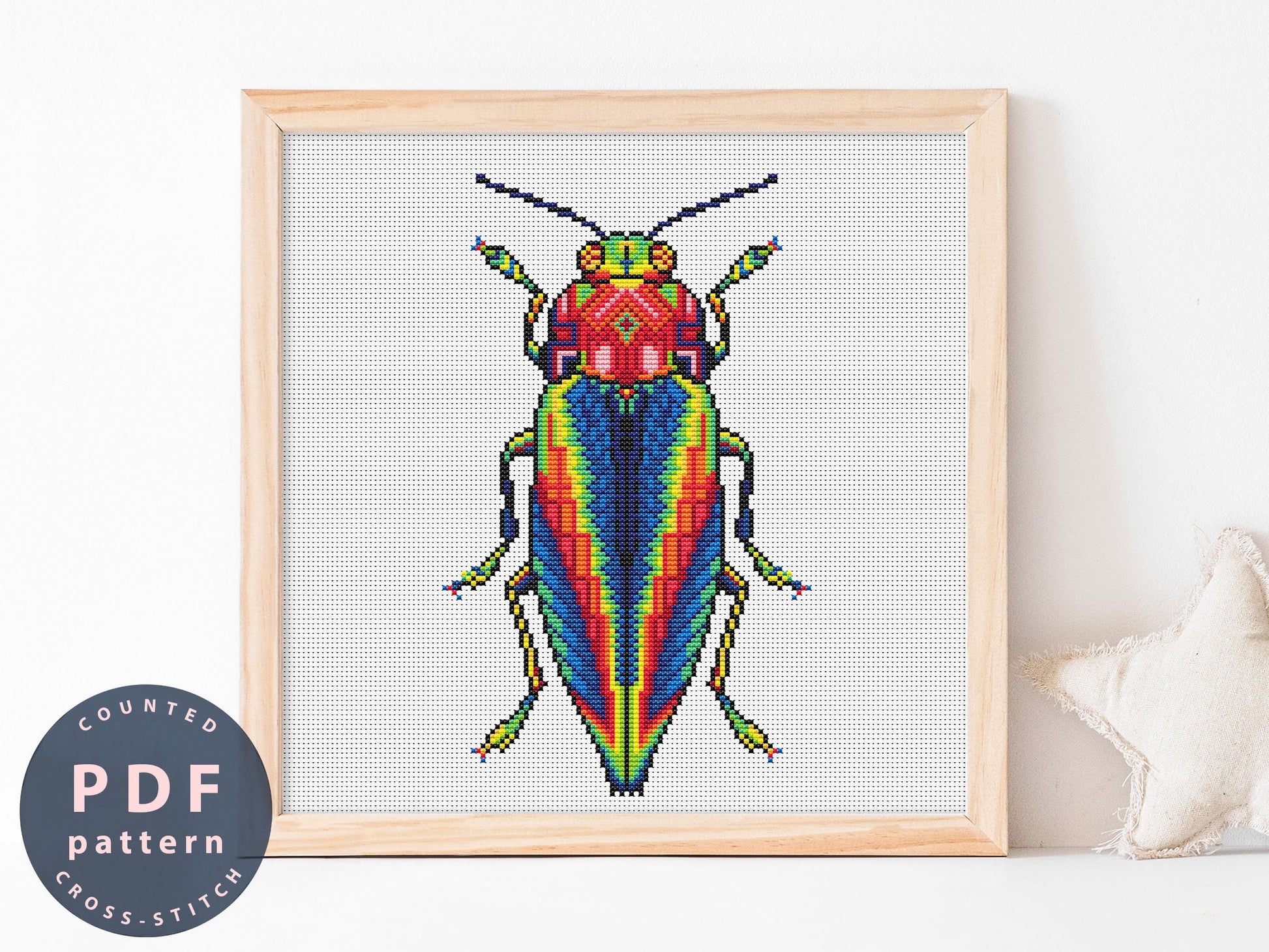 Jewel Beetle Cross Stitch Pattern: Syphogastra Javanika (PDF Pattern)