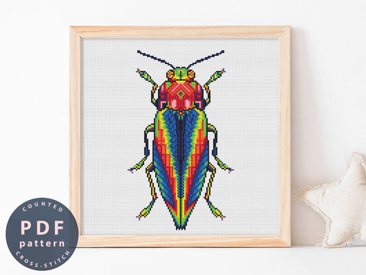 Jewel Beetle Cross Stitch Pattern: Syphogastra Javanika (PDF Pattern)
