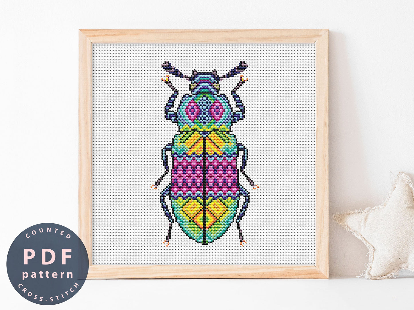Augolesthus Beetle Cross Stitch Pattern: Counted Bug Design (PDF)