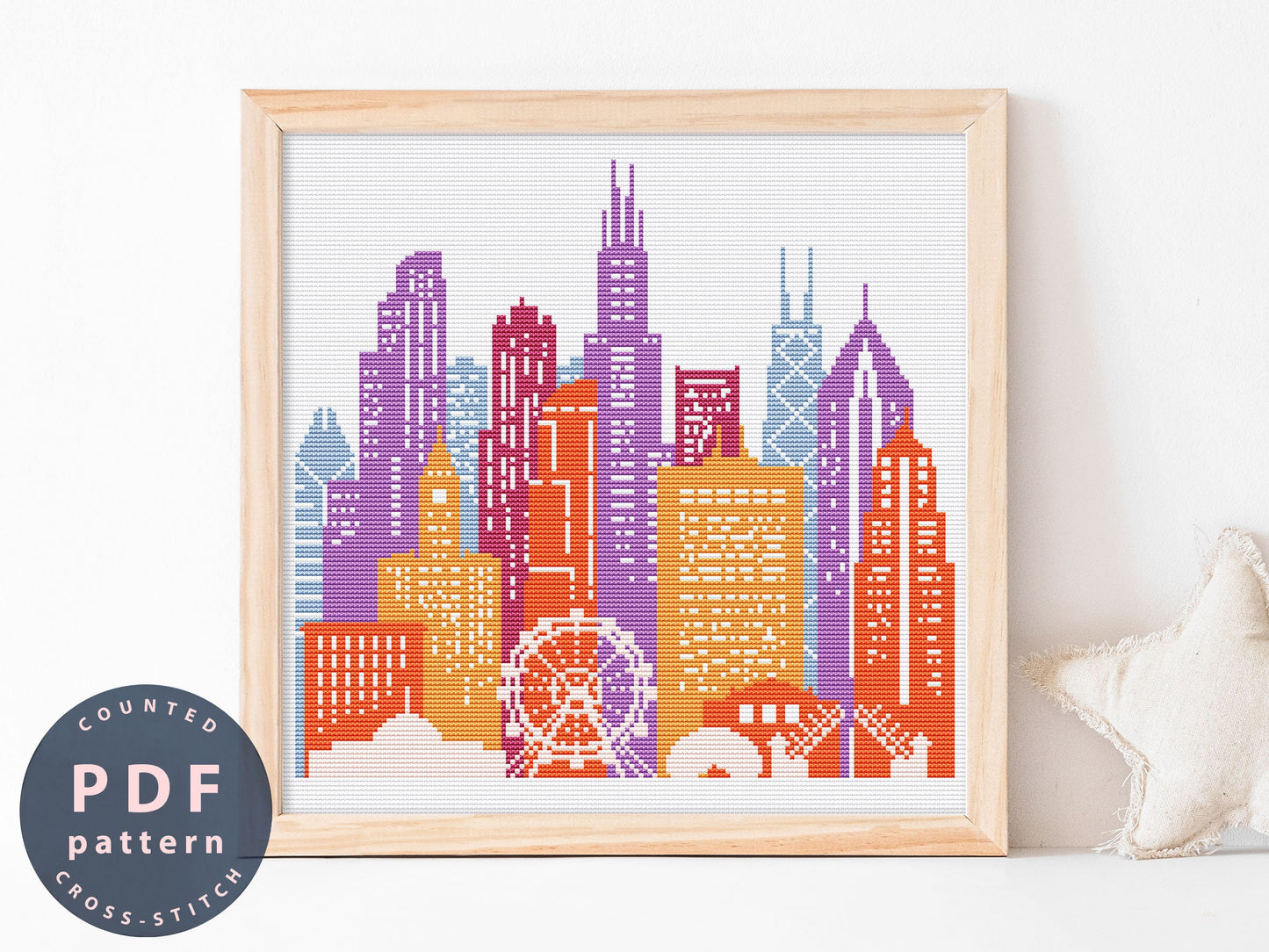 Chicago Cityscape Cross Stitch Pattern: Modern Embroidery DIY (PDF Pattern)