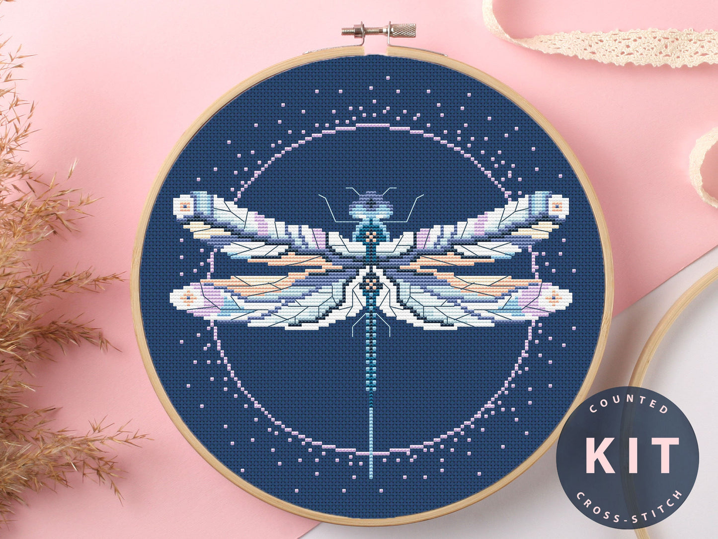 Dragonfly Counted Cross Stitch Kit: Beginner Bug Embroidery