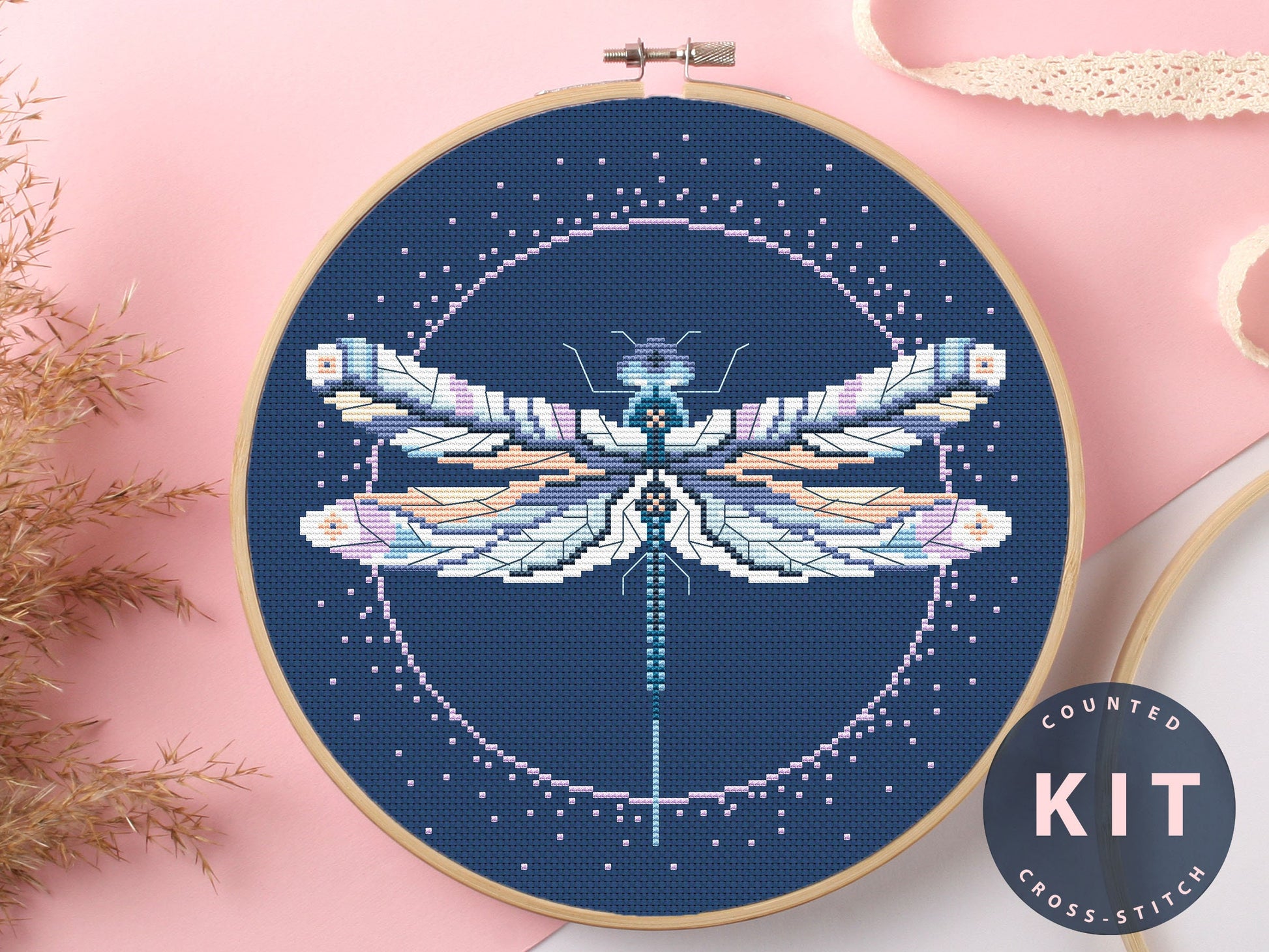 Dragonfly Counted Cross Stitch Kit: Beginner Bug Embroidery