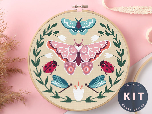 Butterfly & Ladybug Counted Cross Stitch Kit - Beginner Embroidery