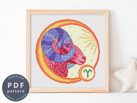 Aries Zodiac Cross Stitch Pattern: DIY Home Decor (PDF Pattern)