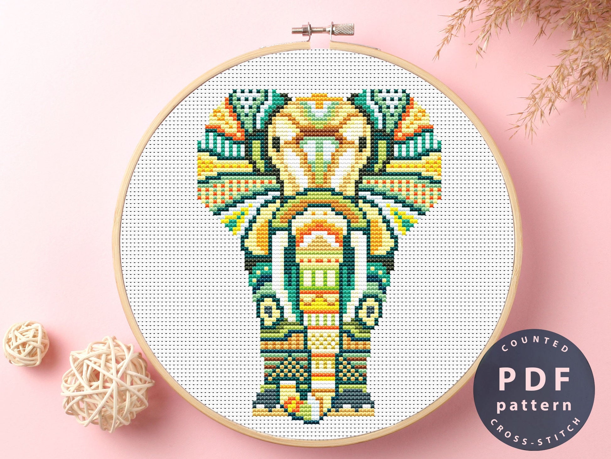 Mandala Elephant Cross Stitch Pattern: Spiritual Embroidery (Digital Download)