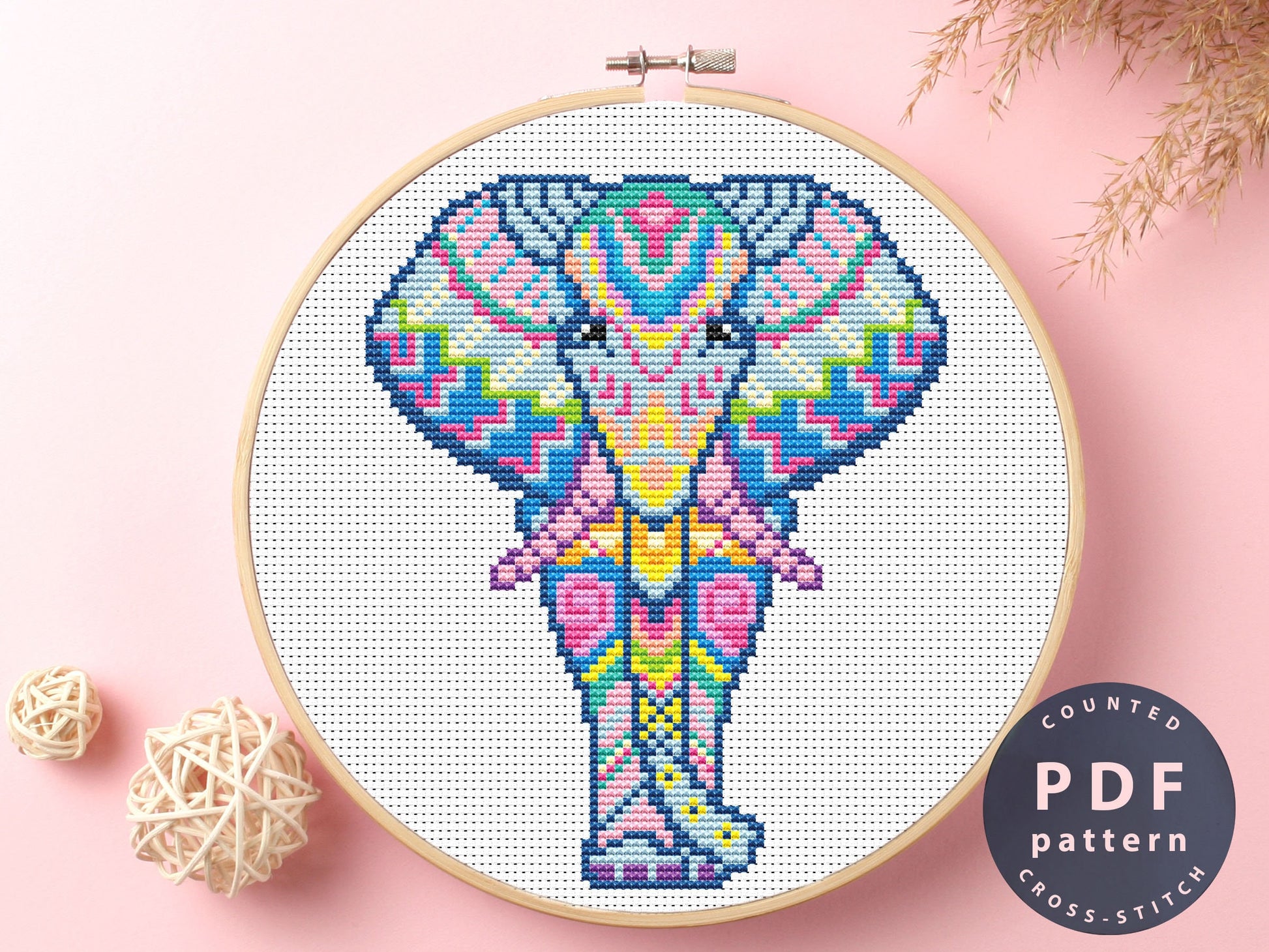 Mandala Elephant Cross Stitch Pattern: Modern Embroidery Art (PDF Pattern)