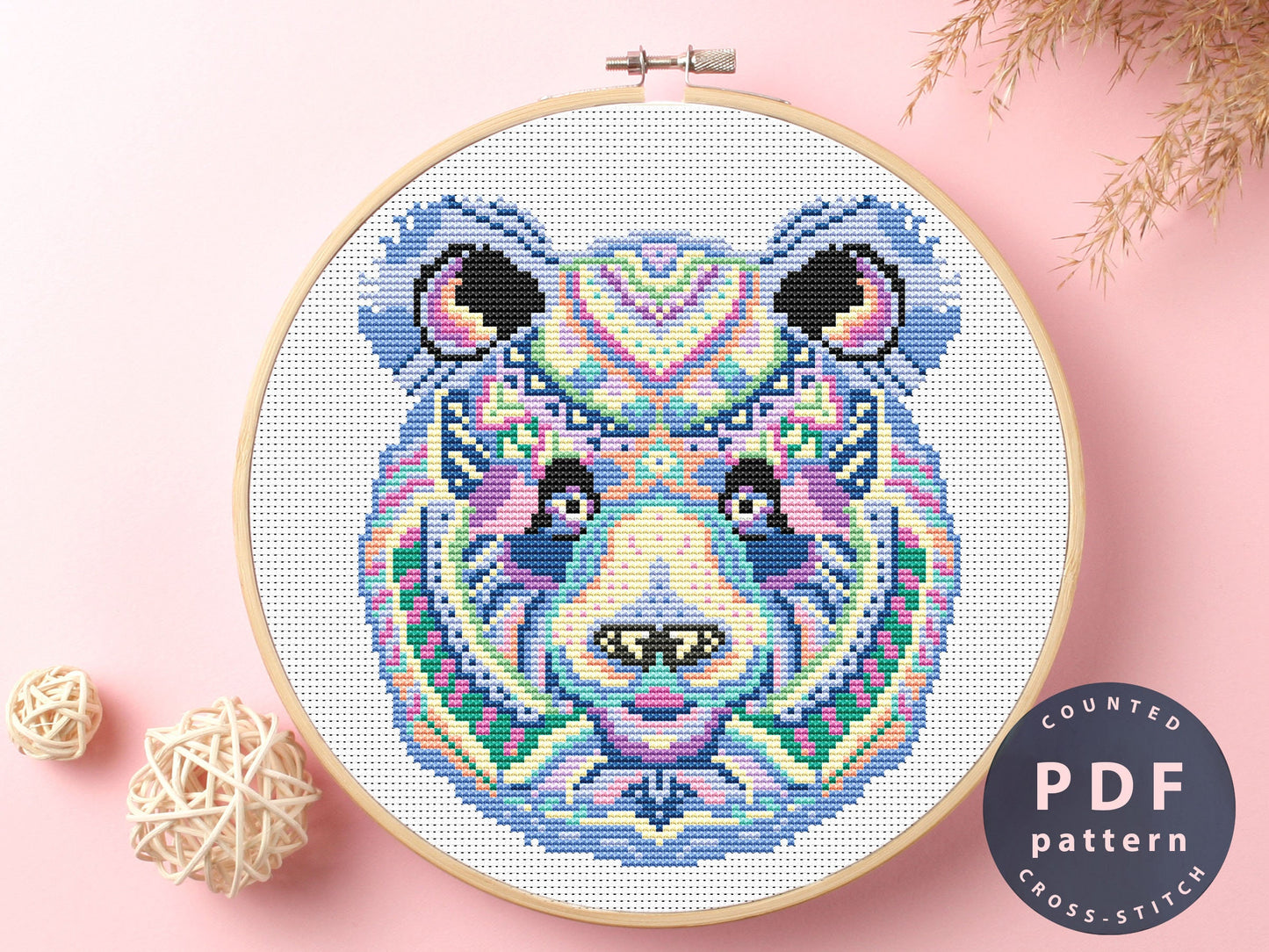 Panda Mandala Cross Stitch Pattern: DIY Embroidery (PDF Pattern)