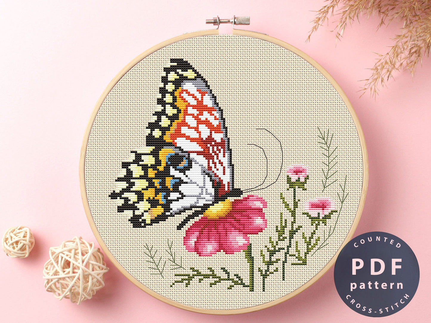 Butterfly Floral Wreath Cross Stitch Pattern: Easy Modern Design (PDF Pattern)