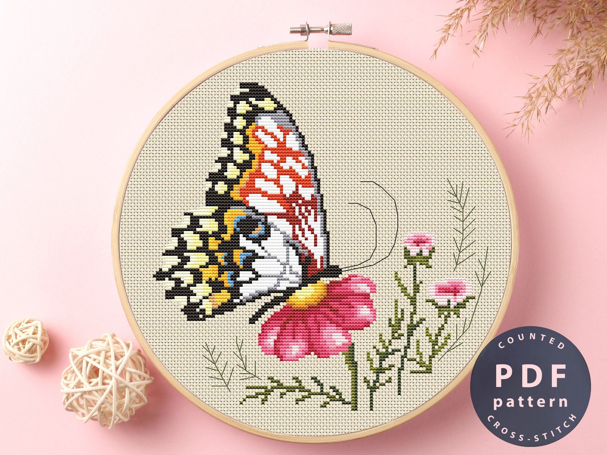 Butterfly Floral Wreath Cross Stitch Pattern: Easy Modern Design (PDF Pattern)