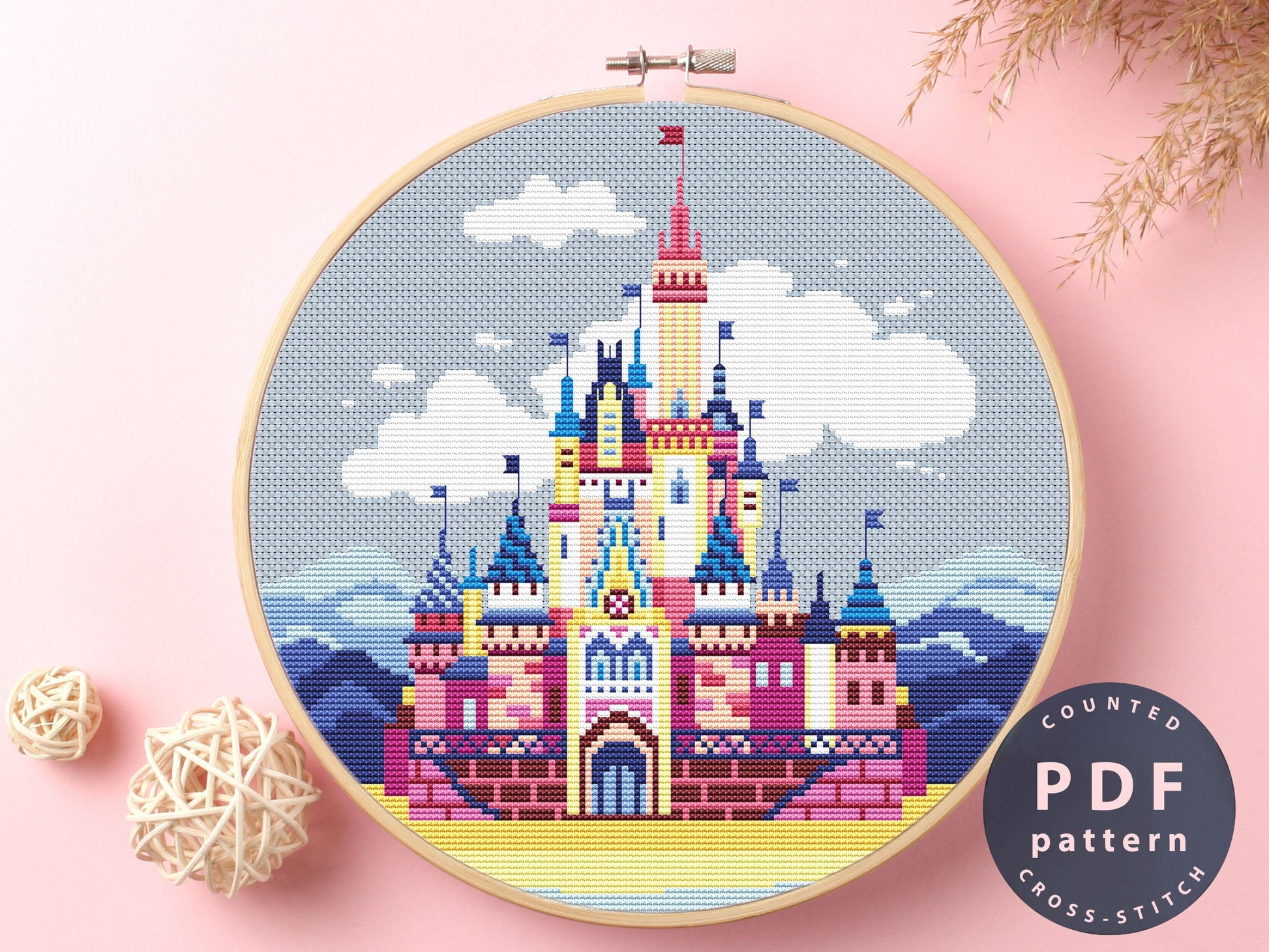Cinderella Castle Cross Stitch Pattern: Fantasy Embroidery (PDF Pattern)