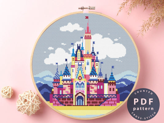 Cinderella Castle Cross Stitch Pattern: Fantasy Embroidery (PDF Pattern)
