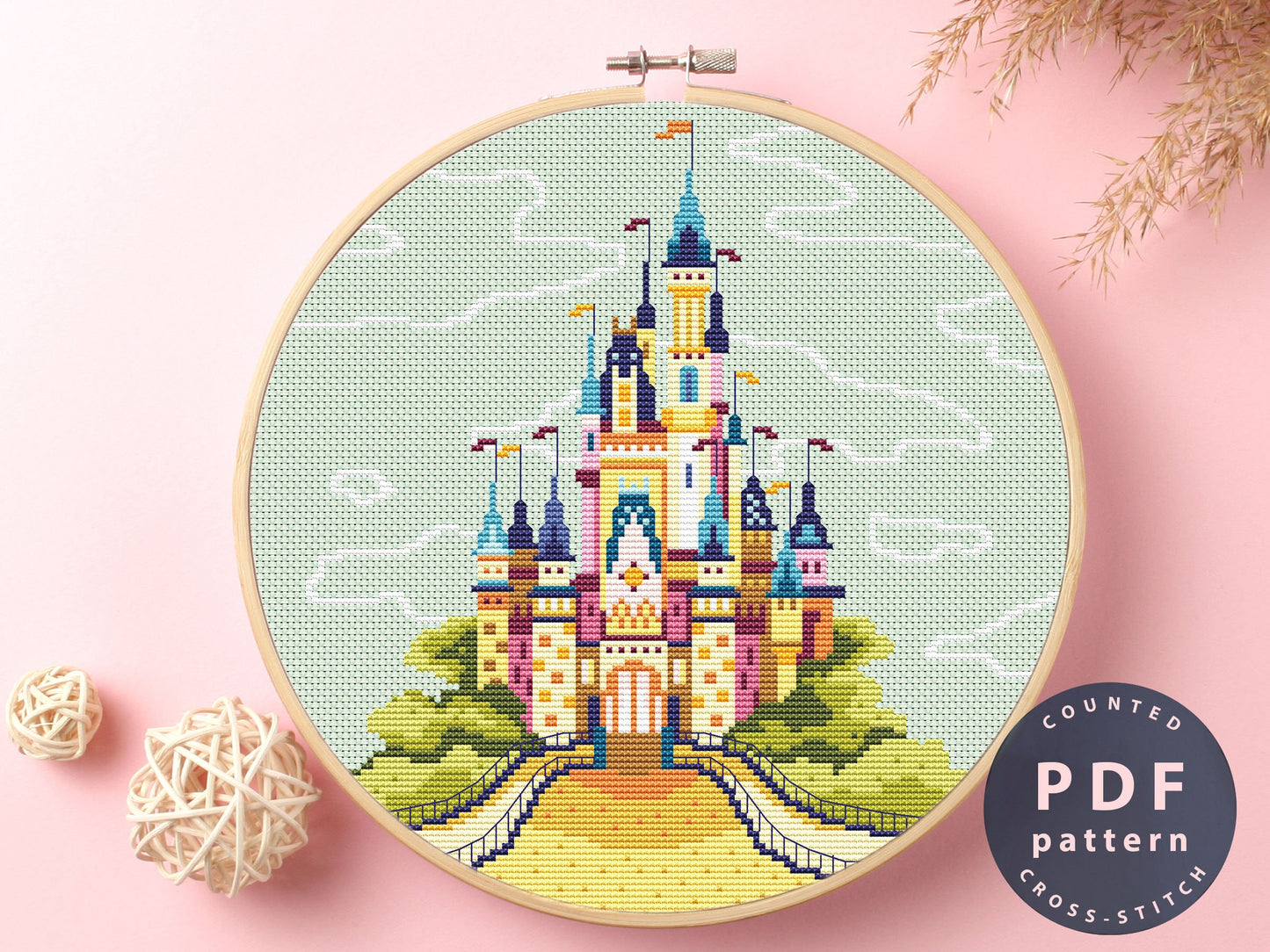 Cinderella Castle Cross Stitch Pattern: DIY Embroidery Design (PDF Download)
