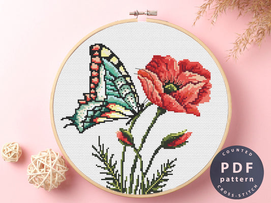 Butterfly Floral Cross Stitch Pattern: Home Decor DIY (PDF Pattern)