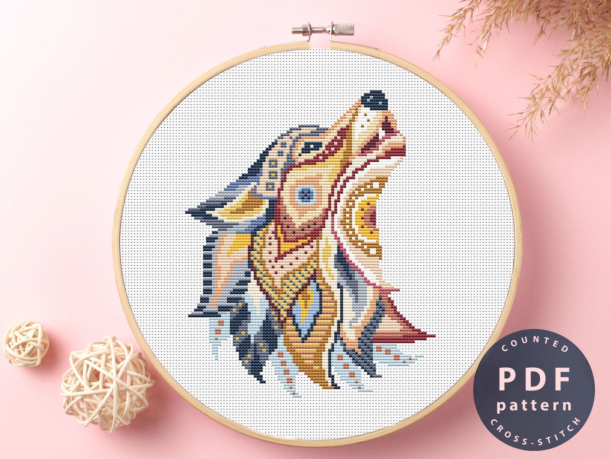 Wolf Mandala Cross Stitch Pattern: Geometric Design (PDF Pattern)