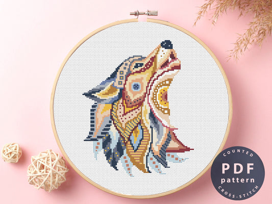 Wolf Mandala Cross Stitch Pattern: Geometric Design (PDF Pattern)