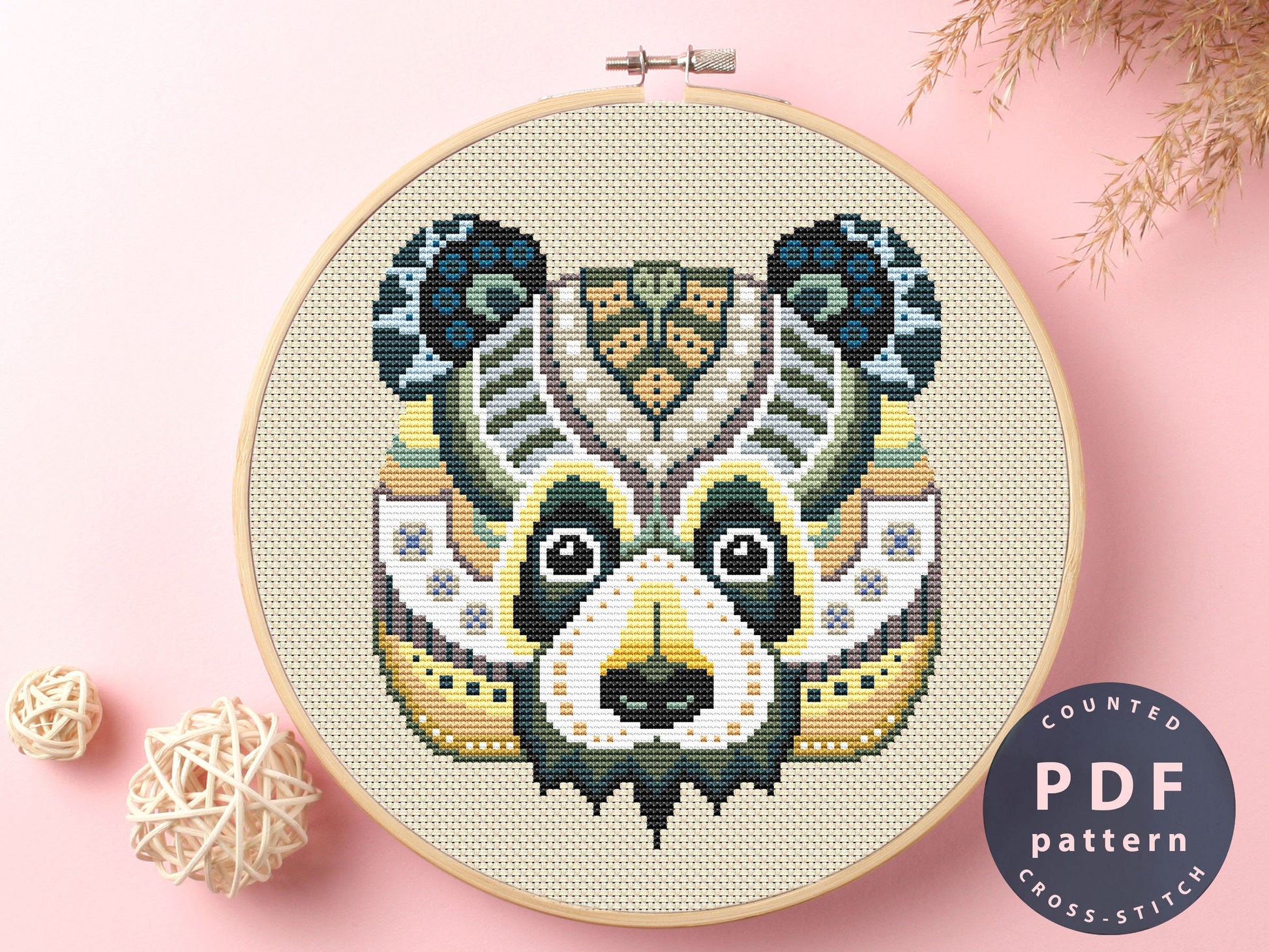 Panda Mandala Cross Stitch Pattern: Beginner Embroidery DIY (PDF Pattern)