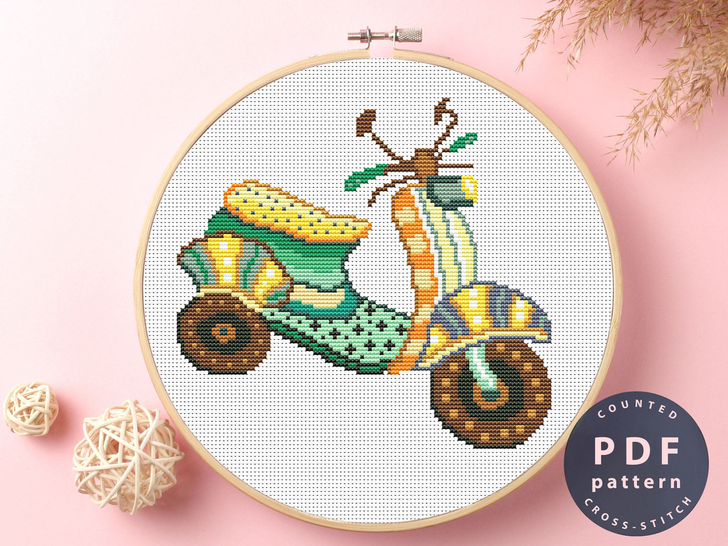 Scooter Cross Stitch Pattern: DIY Embroidery Design (PDF Pattern)