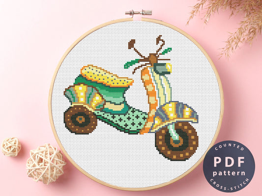 Scooter Cross Stitch Pattern: DIY Embroidery Design (PDF Pattern)