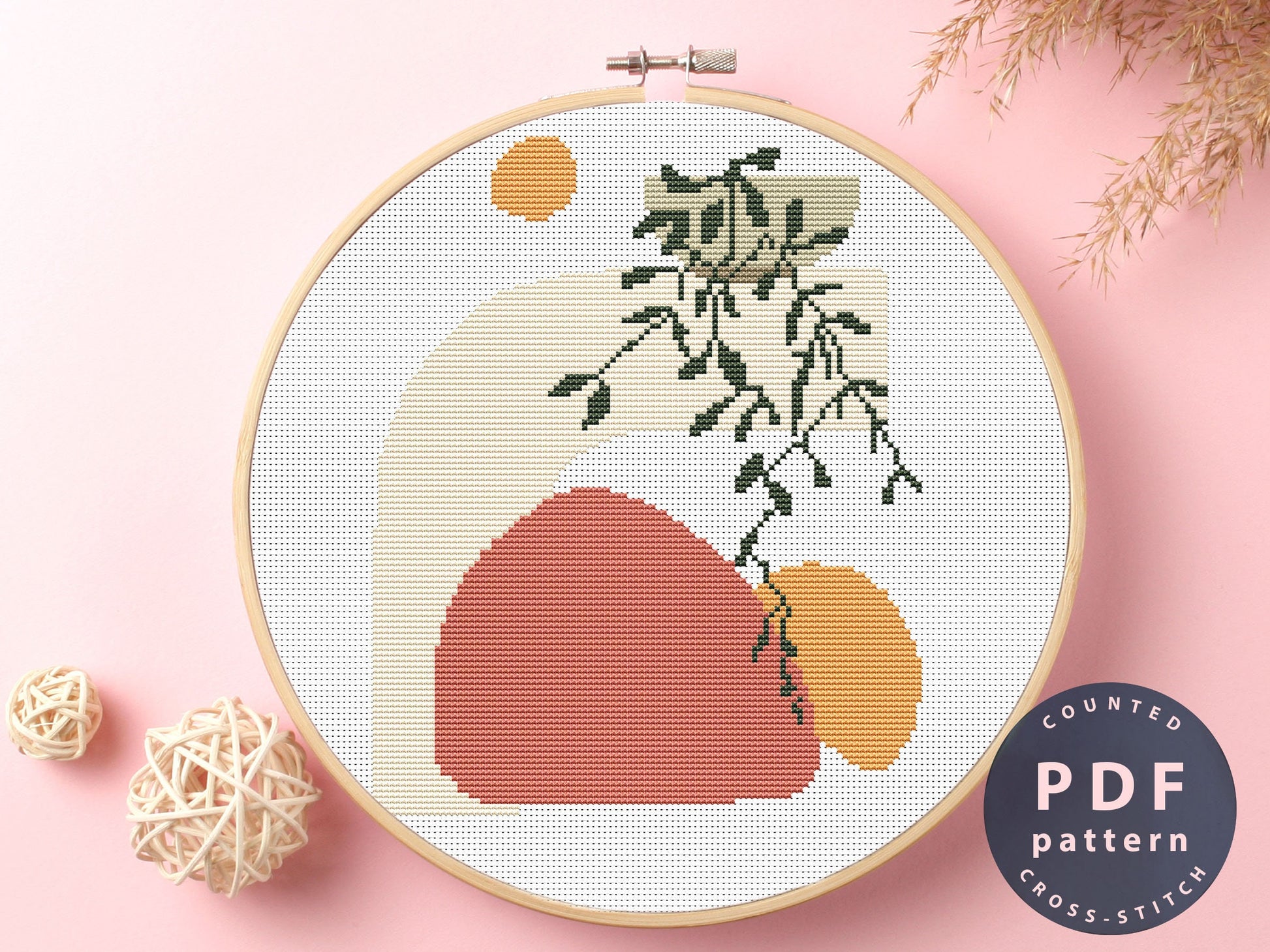 Modern Abstract Plant Cross Stitch Pattern (PDF Download)