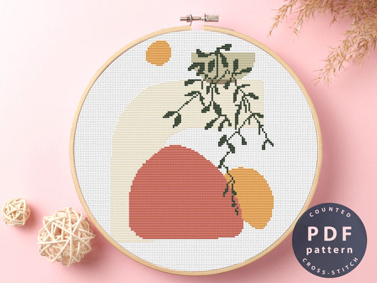 Modern Abstract Plant Cross Stitch Pattern (PDF Download)