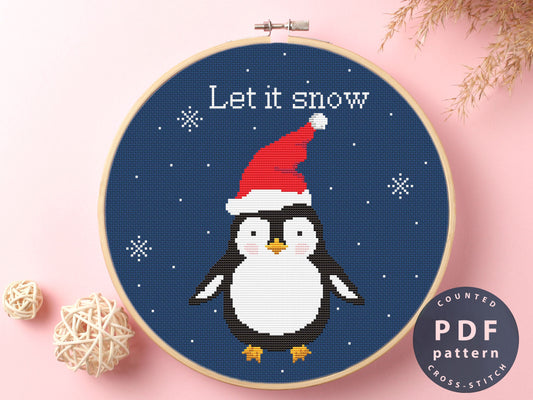 Christmas Cross Stitch Pattern Penguin Nursery Decor Instant Download #EMX057 Holiday Needlepoint
