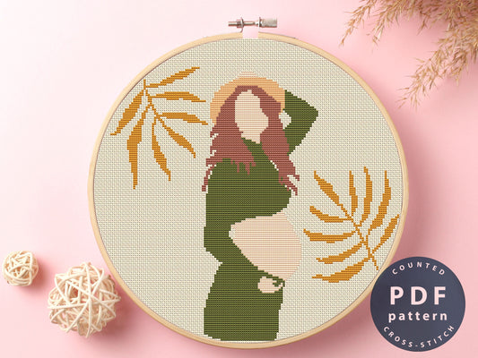 Pregnant Woman Cross Stitch Pattern: Modern Silhouette (PDF Pattern)