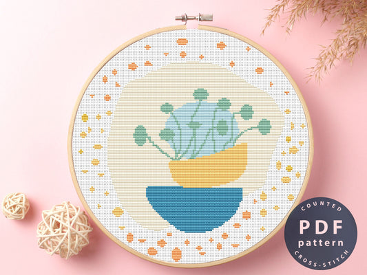 Abstract Plant Cross Stitch Pattern Download #EMX067 | Modern Stitch Design | Embroidery Stitching