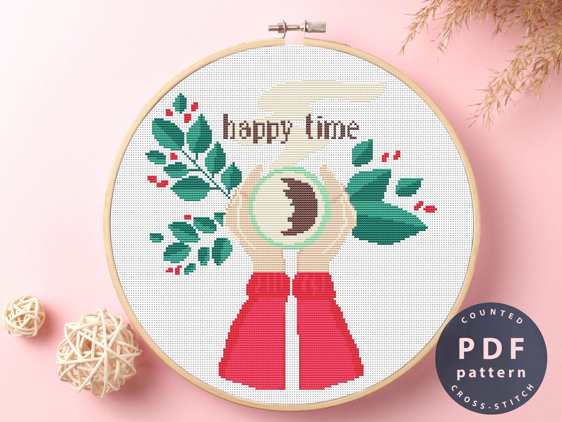 Happy Time Cross Stitch Pattern: Coffee & Hands (PDF Pattern)
