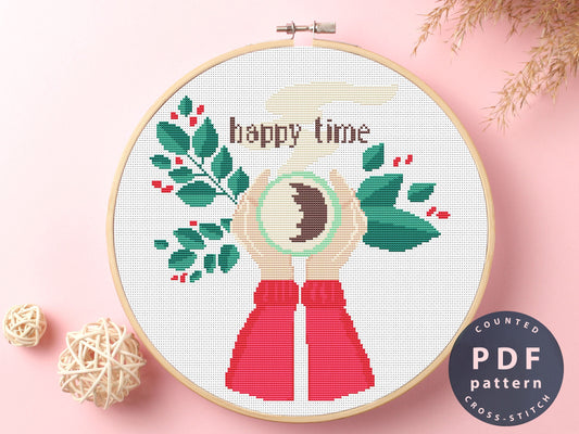 Happy Time Cross Stitch Pattern: Coffee & Hands (PDF Pattern)