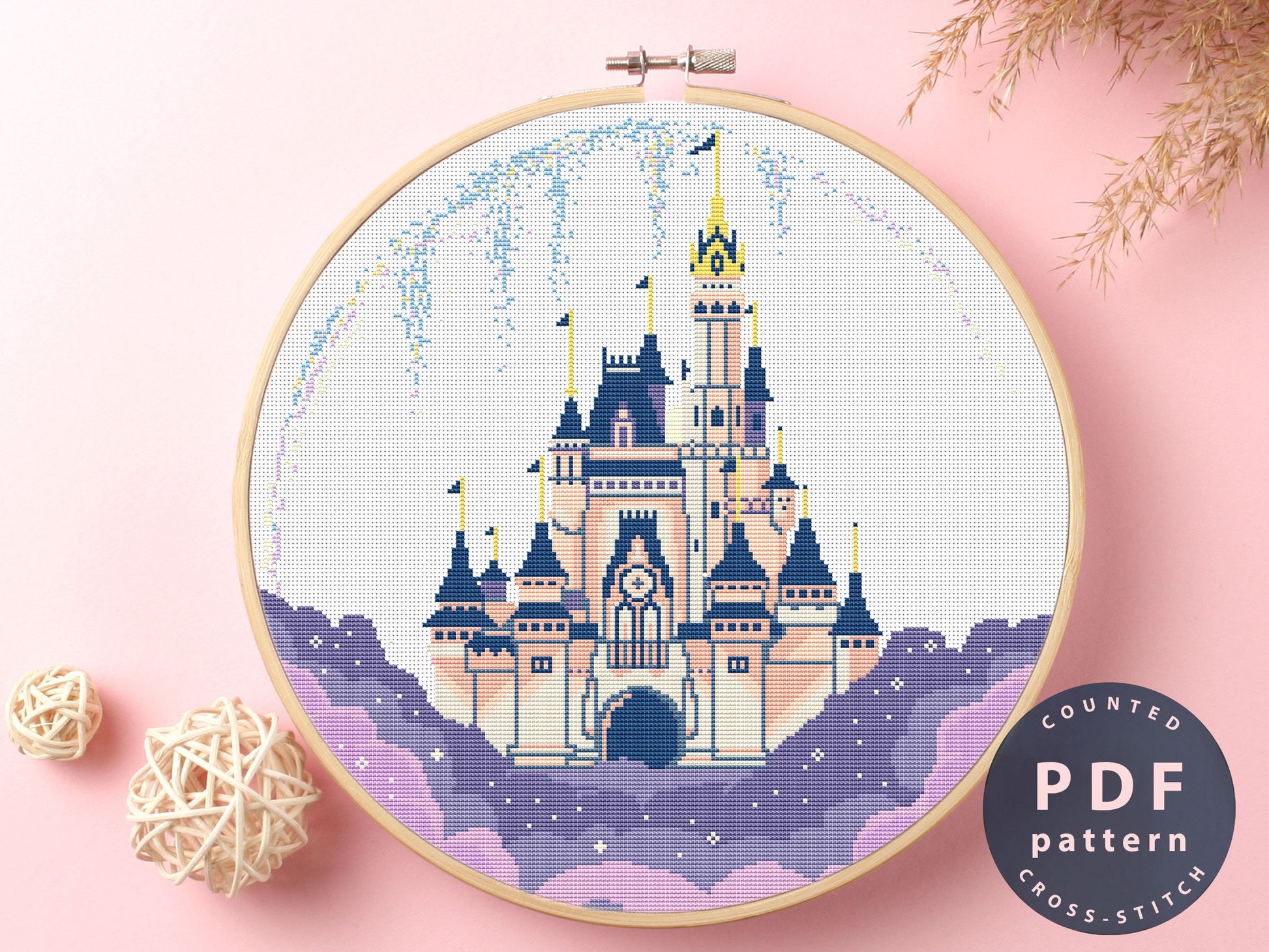 Cinderella Castle Cross Stitch Pattern: DIY Needlepoint Project (PDF Download)