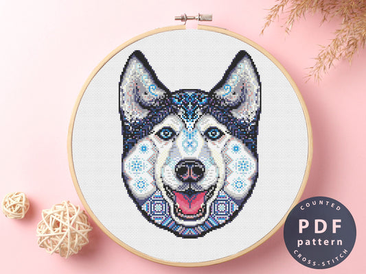 Husky Dog Cross Stitch Pattern: Modern Embroidery Design (PDF Download)